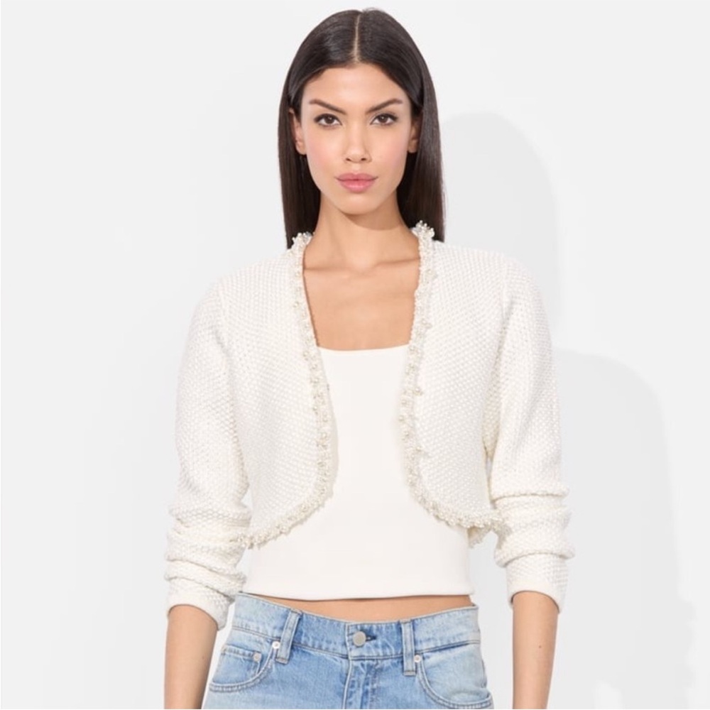 Alice and Olivia Duke Embellished White Sweater